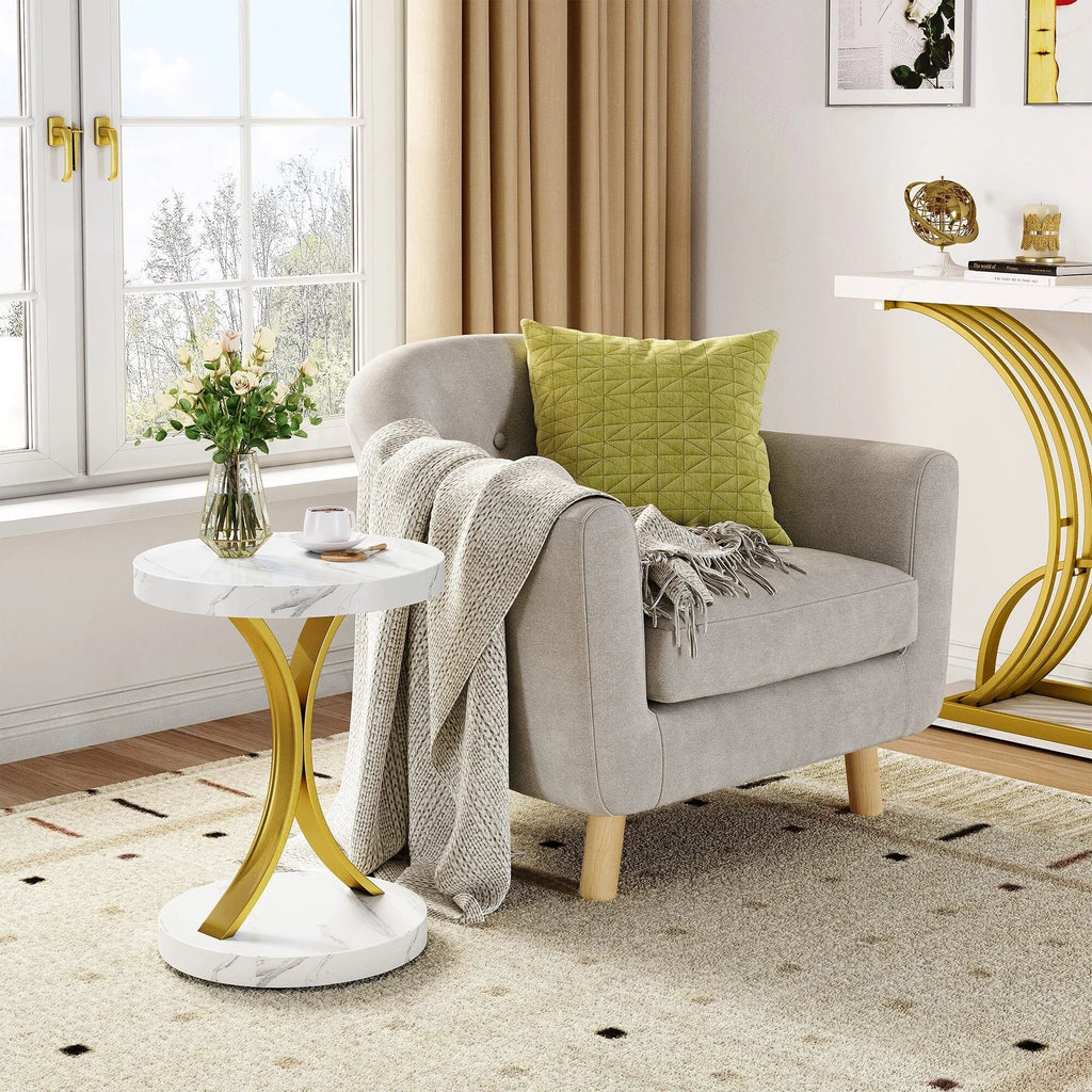 Console Table With Faux Marble MDF Top And Gold Metal Frame