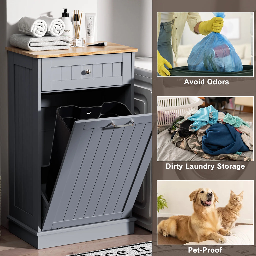 HARIPUL Single Tilt-Out Trash Cabinet For 13 Gallon Waste Bin, White