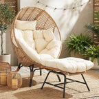 NICESOUL Wicker Egg Chair With Ottoman, Beige - 440 Lbs