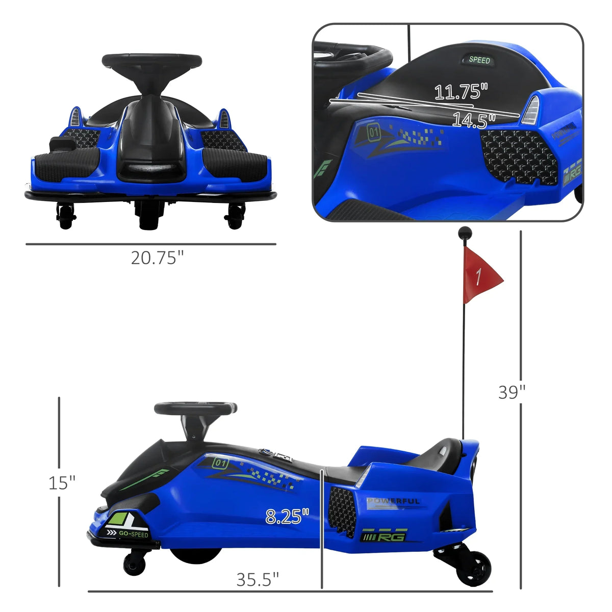 Aosom 12V Electric Drifting Go Kart With Slow Start, Music And Lights