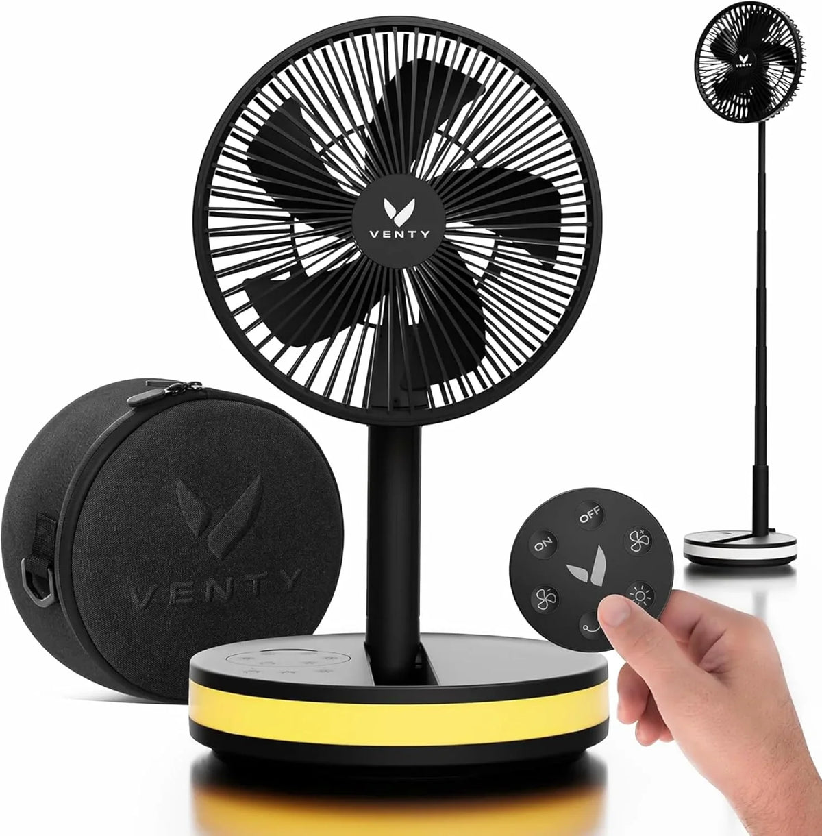 VENTY Portable Wireless Battery Operated Fan With LED Lighting, Carry Case And Remote Control