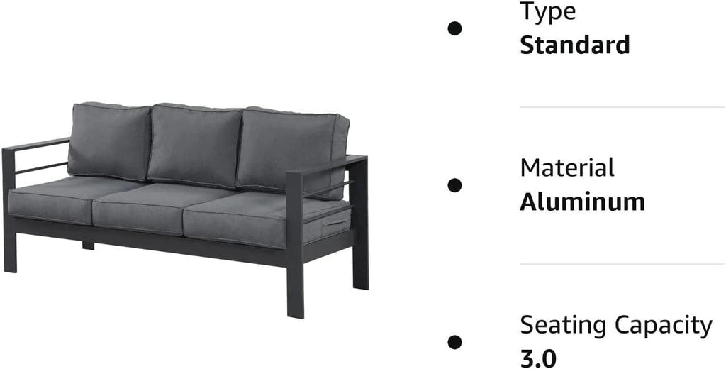 Superjoe Outdoor Patio Sofa 3 Seats Gray Aluminum With Dark Grey Cushions