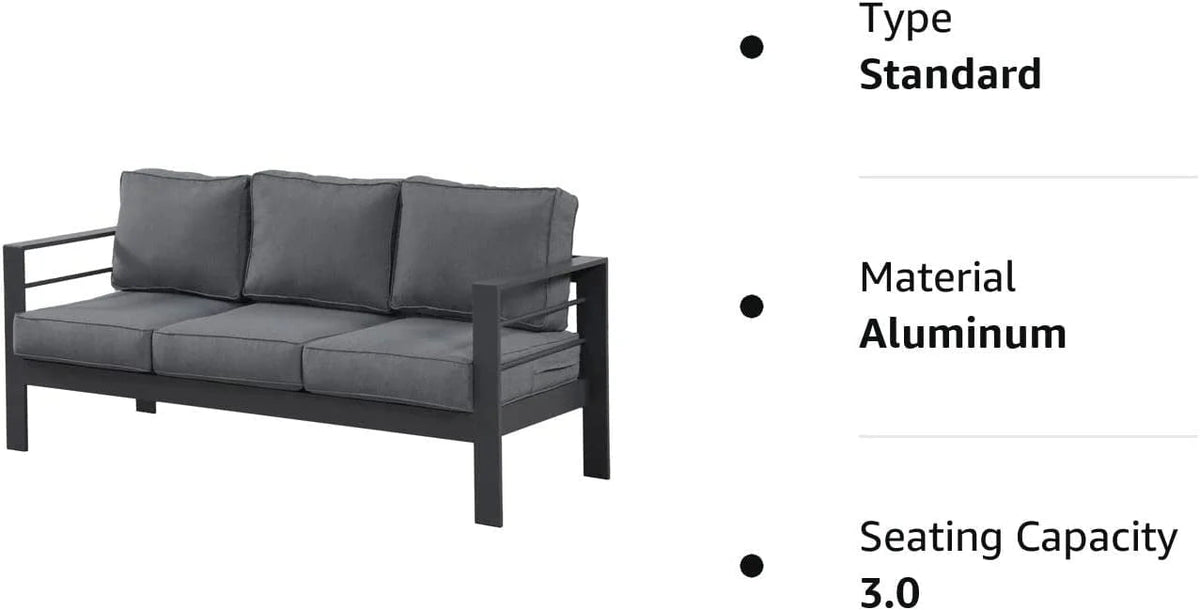 Superjoe Outdoor Patio Sofa 3 Seats Gray Aluminum With Dark Grey Cushions