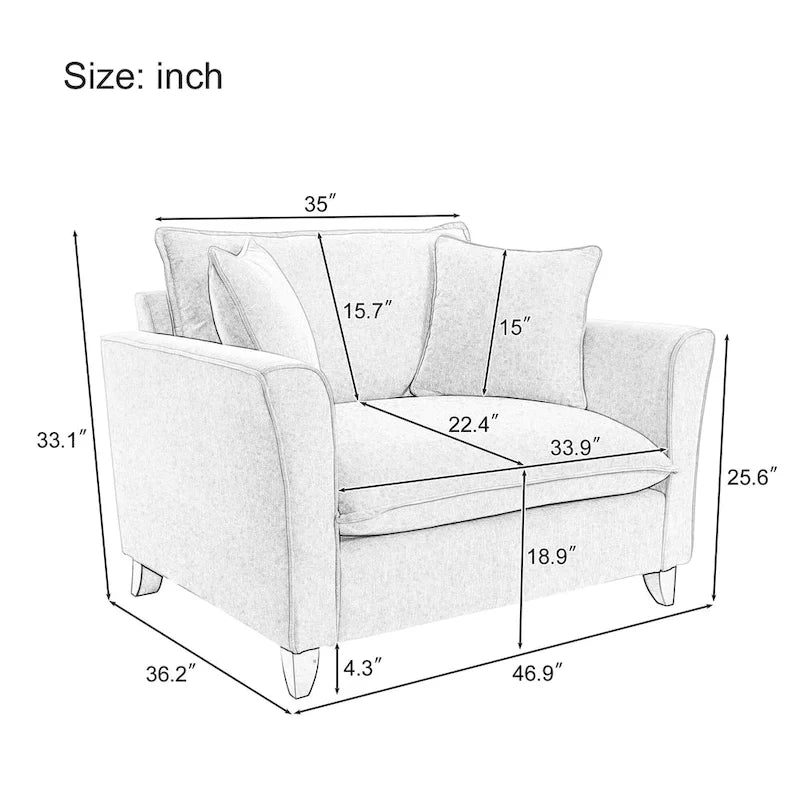 Oversized Chenille Fabric Armchair With 33.9 in Wide Seat Cushion