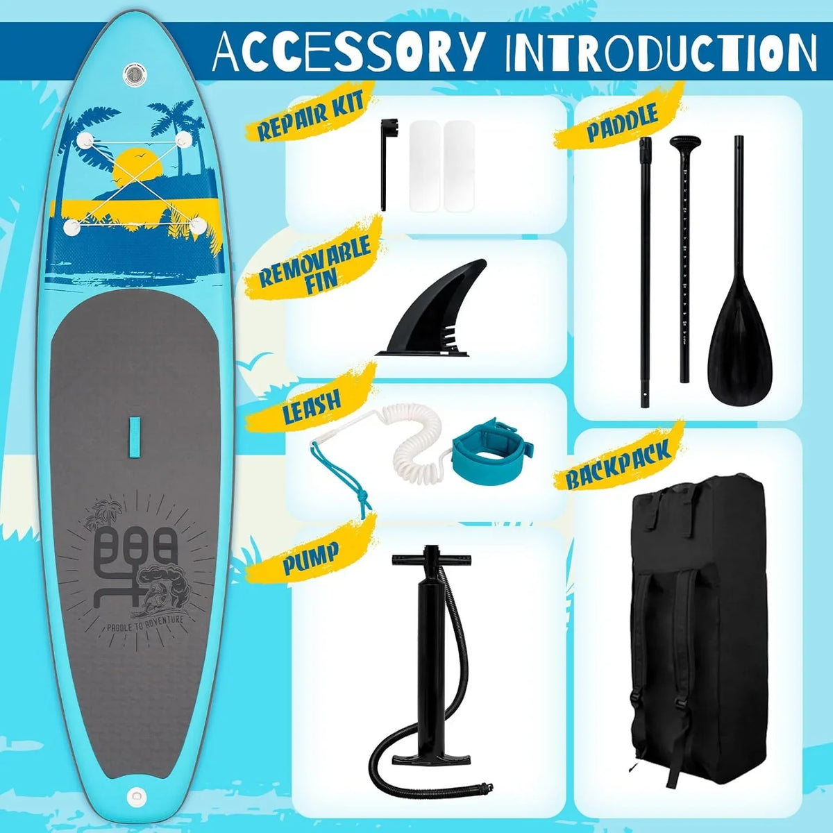 FunWater Inflatable Stand Up Paddle Board, 11 ft x 32 in x 6 in - SUP Paddle Accessories