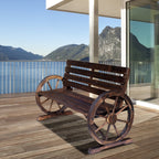 Outsunny Wooden Wagon Wheel Bench, 2-Person, Fir Wood, Carbonized, 41.5in L x 23.25in W x 29.5in H - 84B-183