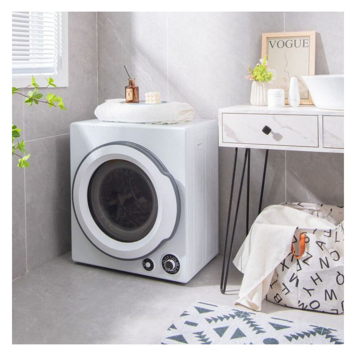 Compact Electric Tumble Dryer, 13.2lbs, White, Stainless Steel Tub, 4 Drying Modes, 2 Heat Settings