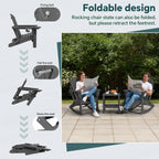 KINGYES Folding Adirondack Rocker Chair Set Of 2 With Footrest And Dual Cup Holders - Black
