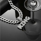 Full Diamond King Football Pendant Necklace With 20in Cuban Link Chain, 13mm Width