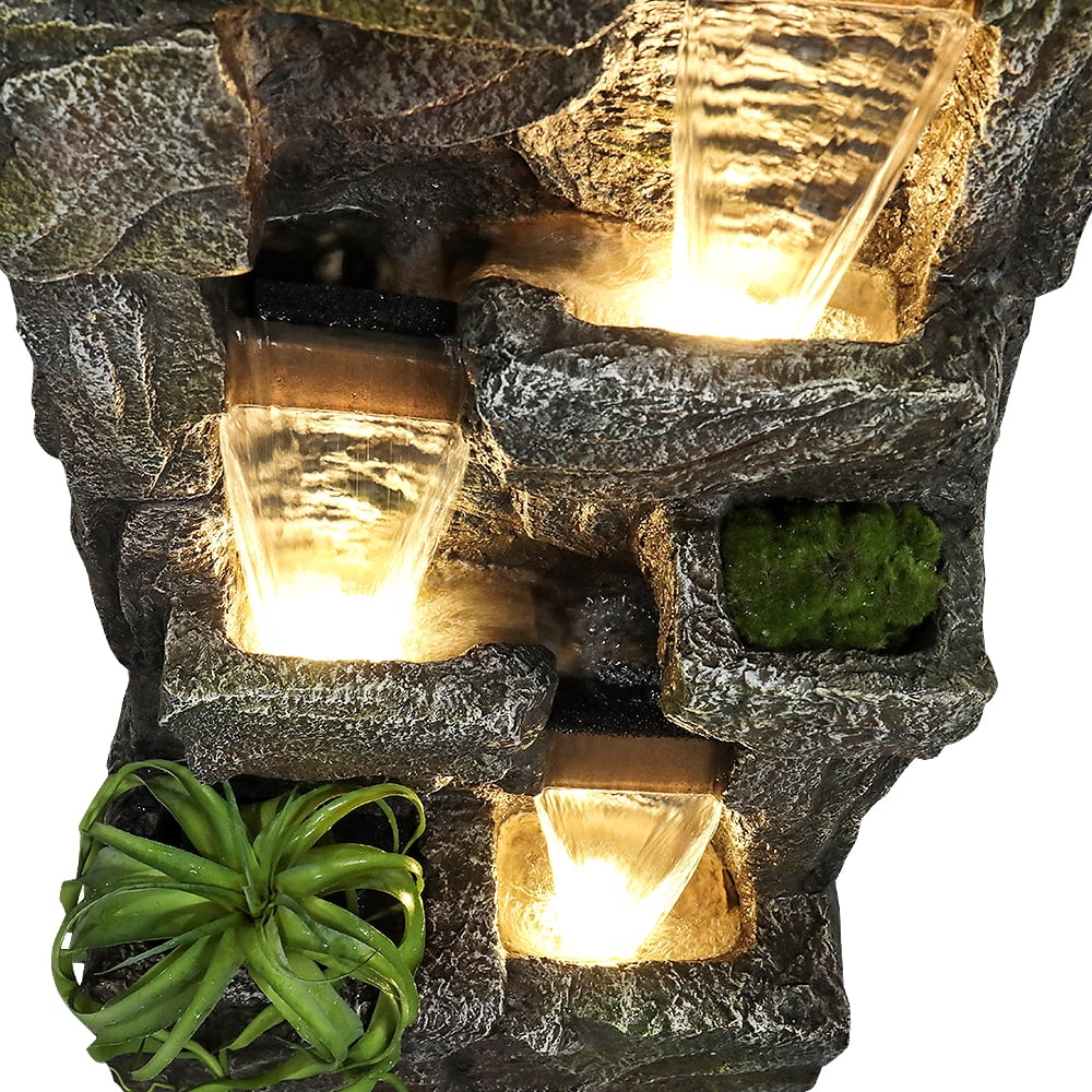 Outdoor Garden Water Fountain, 4 Tiers, 55.5 in High, Glass Fiber Reinforced Concrete