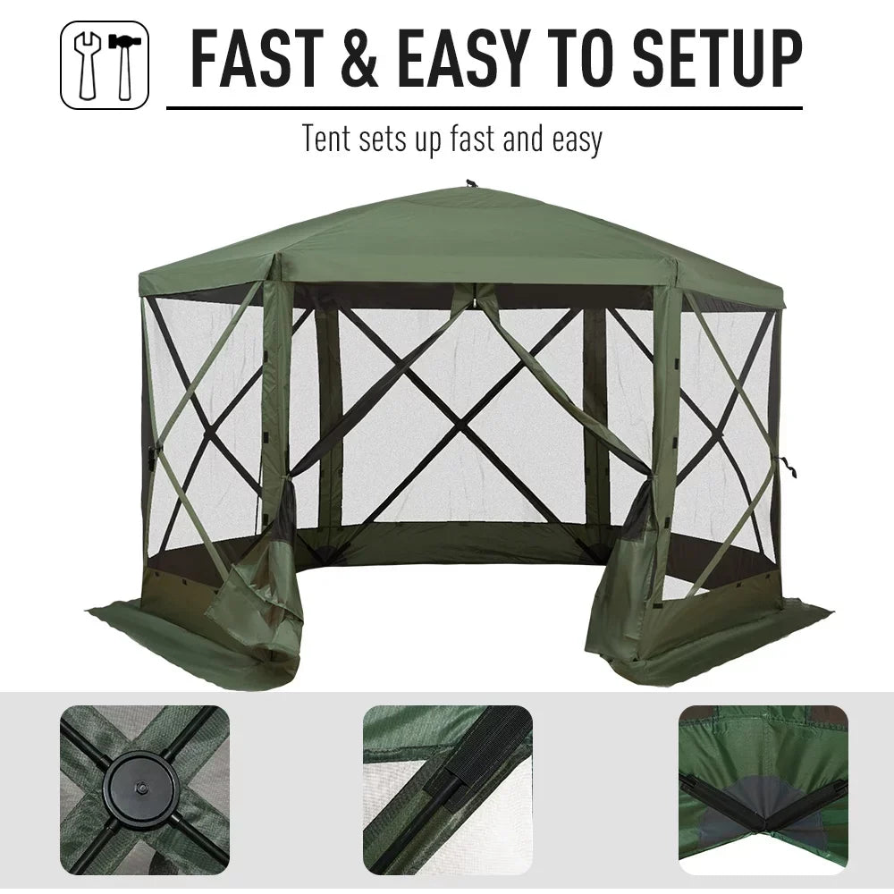 Outsunny 12' X 12' Hexagon Pop Up Screen House With Mesh Netting Walls And Carry Bag
