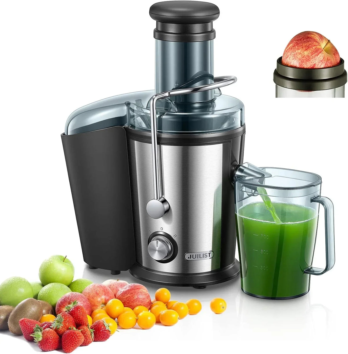 Juilist Centrifugal Juicer Machine, 800W, 3 Inch Feed Chute, Dual Speeds - Anti-Drip