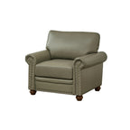 Single Seat Living Room Sofa Chair With Wood Legs, Grey Faux Leather